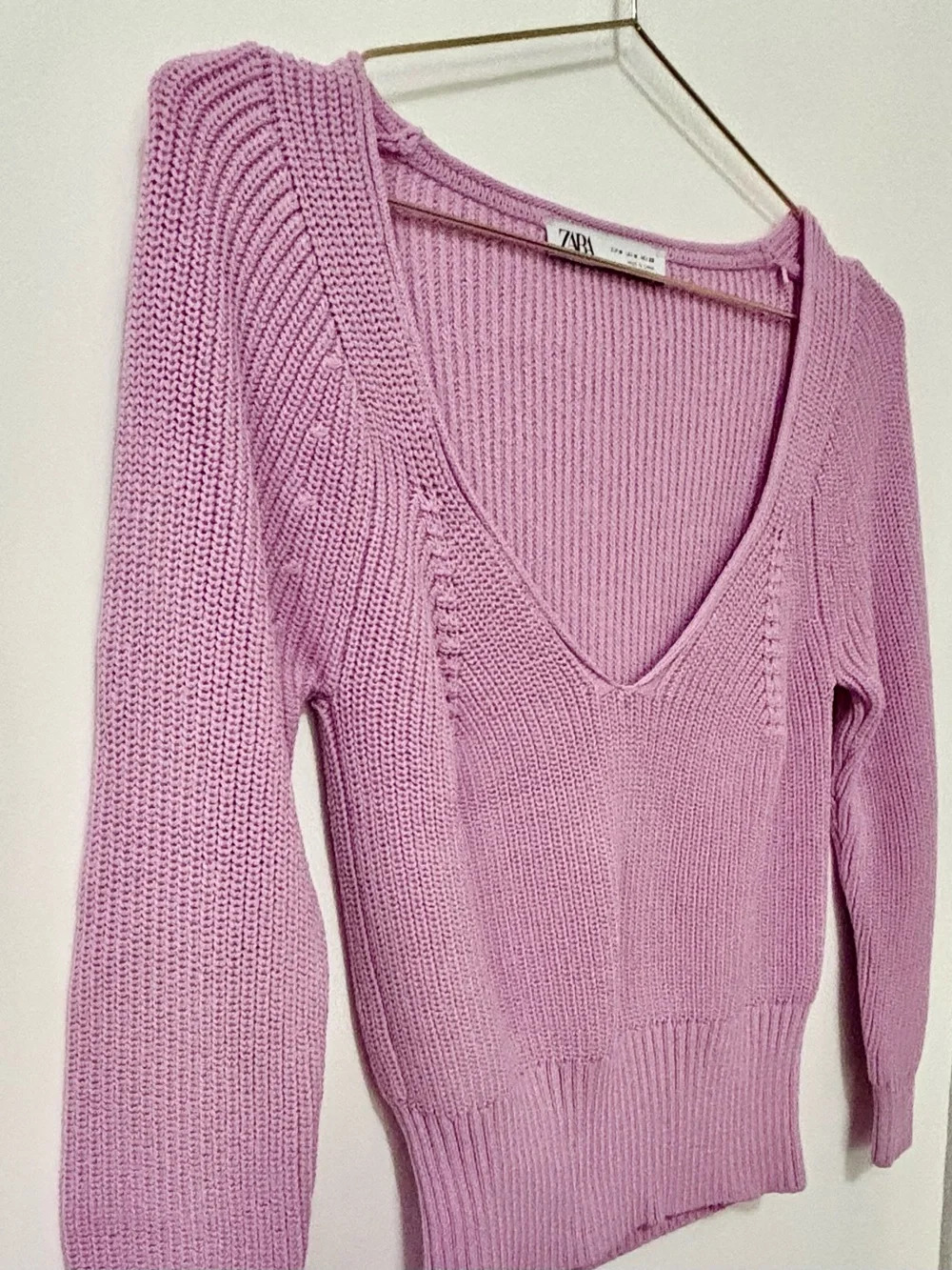 Zara| Lilac Ribbed V-Neck Knit Bodycon Sweater Sz M - Picture 4 of 7